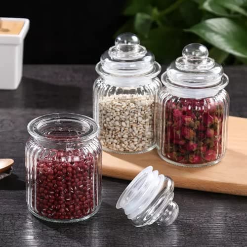 MUAC Glass Container Jar With Lid For Kitchen Small Jars for Kitchen Storage Pop Jar Glass Jar Food Storage Containers For Storing Spices, Jam, Honey, Aachar, Sugar, Coffee Beans (350mll) (10pc)
