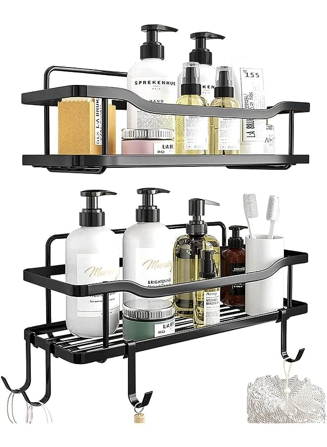 Shower Caddy Shelf Organizer Rack, Self Adhesive Black Bathroom Shelves, Home Washroom Inside Organization and Storage Decor Accessories