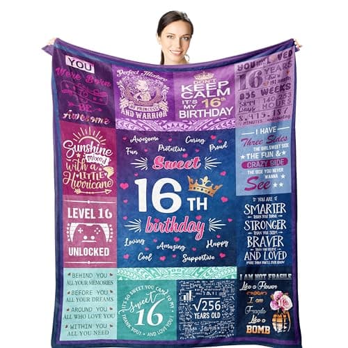 Wisegem 16th Birthday Gifts for Girls - Sweet 16 Gifts for Girls - 16 Year Old 60"X50" Blanket for Birthday - Gifts for 16 Year Old Girl - 16th Birthday Gift Ideas - Sweet Sixteen Birthday Decorations