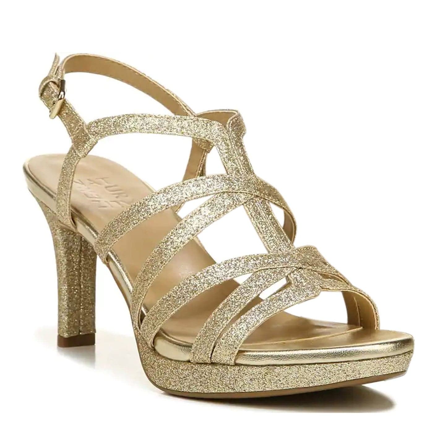 Naturalizer Womens Baylor Heeled Sandal, Gold, 9 Wide US