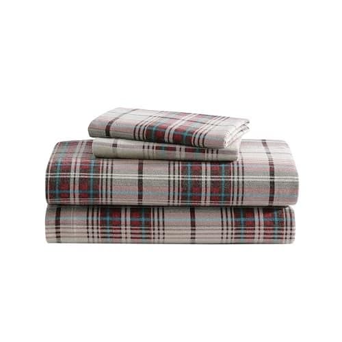 Eddie Bauer Mont Lake Plaid Flannel Sheet Set, Red, Full
