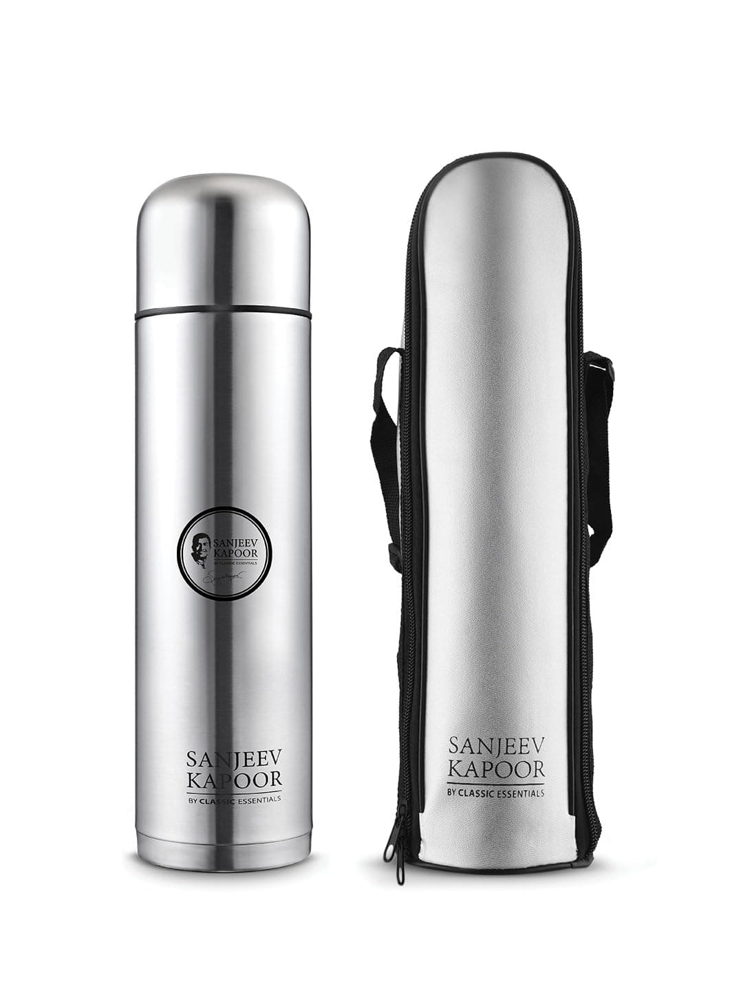 Sanjeev Kapoor by Classic Essentials Thermosteel Flask 1000ml with Cover ISI Certifeid – 24 Hours Hot & Cold Stainless Steel Water Bottle | Leak-Proof, Rust-Resistant | Ideal for Tea & Coffee (Silver)