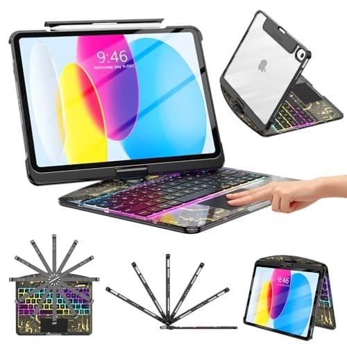 TSQQST Clear Wireless Keyboard Case for iPad (A16) 11th Generation 11-inch 2025/ iPad 10th Generation 10.9-inch 2022 with Pencil Holder & Multi-Touch Trackpad, 7-Color Backlit, 360 Rotatable, Black