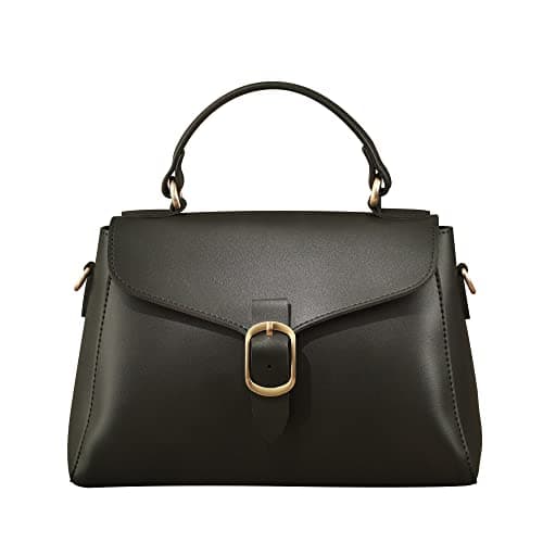 Vintage Vegan Leather Flap Top Handle Bag For Women Olive Green Retro Satchel Casual Purse Simple Shoulder Classic Handbag
