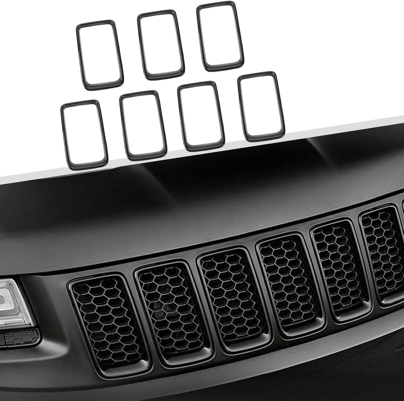 Jimen 7PCS Front Grill Inserts Grille Ring Cover Trim Kit for Jeep Grand Cherokee 2014-2016 (Black)