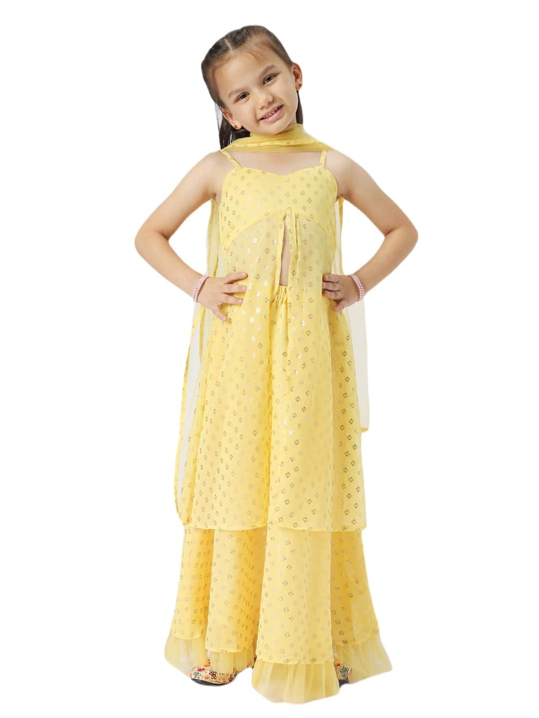 Nautinati Girls' Party Fusion Kurta Palazzo Combo