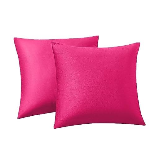 RainRoad Hot Pink Throw Pillows Covers Set of 2 Soft Velvet Decorative Pillow Covers 18x18 Inch for Couch Bed(Hot Pink, 18" x 18"(Pack of 2))