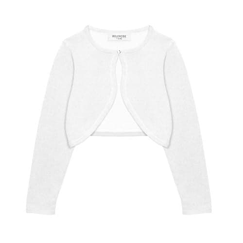 BOLEROSE Girls Long Sleeve Sparkle Cardigan Childrens Kids Bolero Shrug (Light Silver, 7-8 YRS)