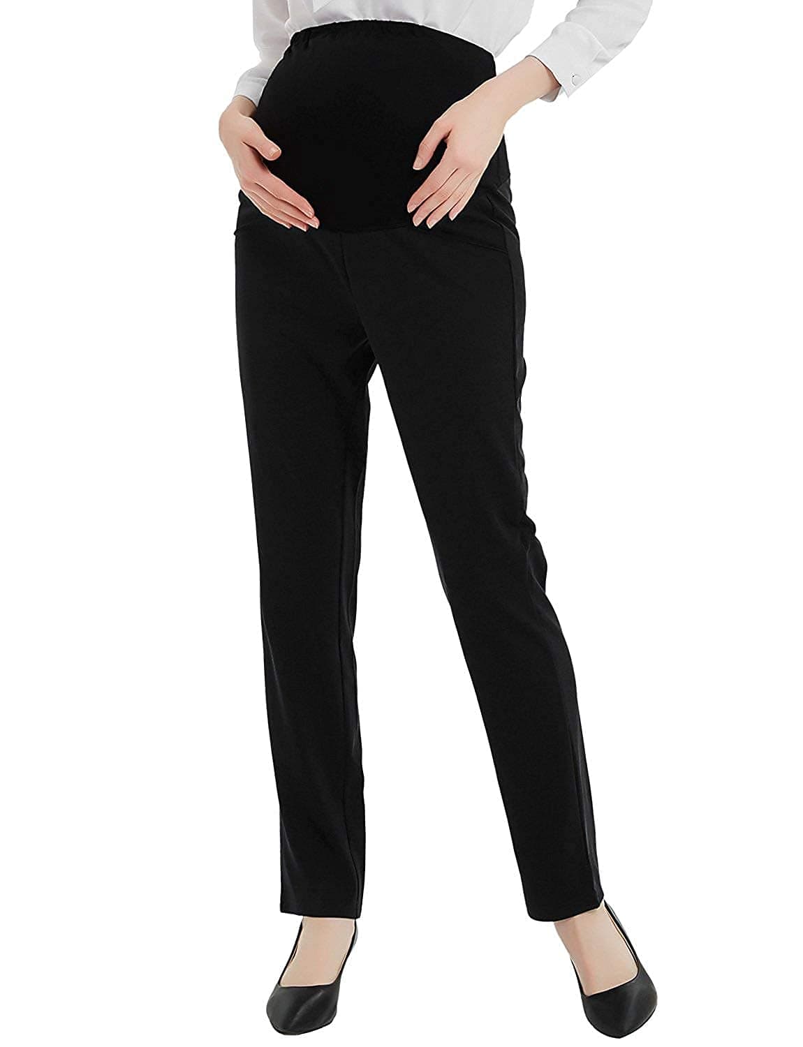 Bhome Maternity Work Long Pants Flattering Stretch Slim Fitted Trousers Black S