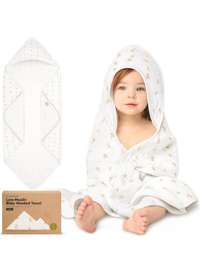 KeaBabies Muslin Baby Bath Towels with Hood for Girls, Boys, Large Organic Cotton Hooded Baby Towels for Newborns, Toddlers, Infant, Kids, Soft Absorbent Newborn Bath Essentials Gift Set (Tulips)