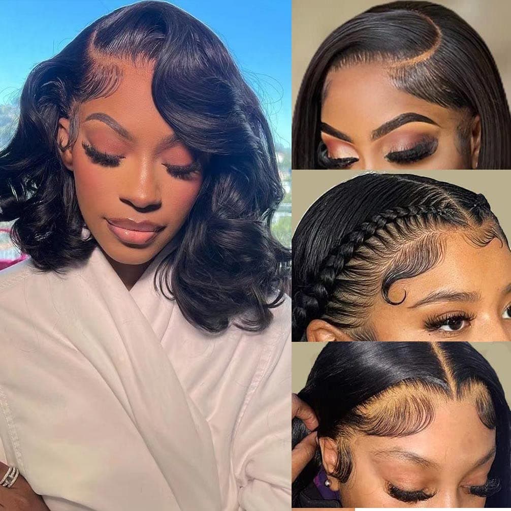 Srakuw 13x4 Bob Wig Human Hair Lace Front Wigs for Black Women Pre Plucked 180 Density Glueless Wigs Human Hair Loose Body Wave Brazilian Unprocessed Virgin Human Hair Wig 12 Inch