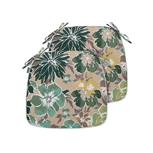 Magpie Fabrics 17"x16"x2" U-Shape Chair Cushions with Ties 2 Count, Outdoor Indoor Waterproof All Weather Seat Pads Decoration for Patio Garden Dining Office - Green Floral