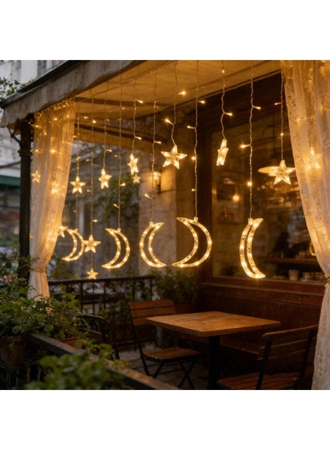 Moon and Stars Decor Curtain Lights 6.5ft String Lights for Bedroom Christmas Ramadan Decor Indoor LED Fairy Twinkle Light Plug Operated (Warm Yellow)