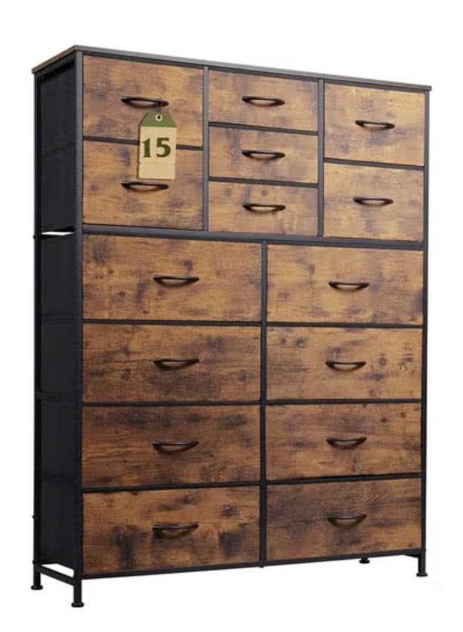 Large Size Fabric model For inside Home Bedroom Storage Cabinet Brown with Multiple Drawers.