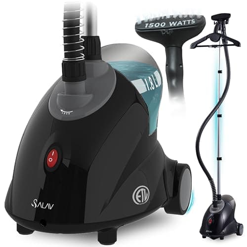 SALAV GS18-DJ Standing Garment Steamer with Roll Wheels for Easy Movement, 1.8L Water Tank for 1 Hour Continuous Steaming, Adjustable Pole for Storage, Includes Descaler Packet, 1500 watts