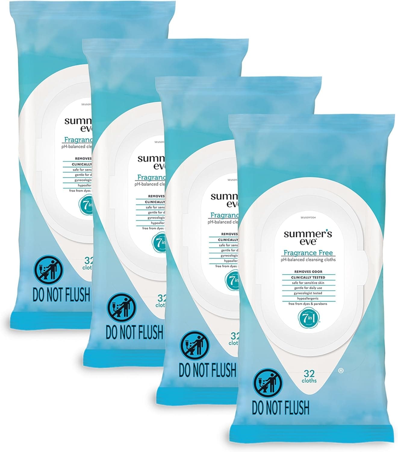 Summer's Eve Fragrance Free Gentle Daily Feminine Wipes, Removes Odor, pH balanced, 32 Count, 4 Pack