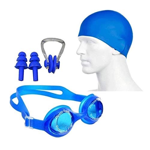MORIKUS Swimming Kit Swim Goggles&Swim Caps Combo Set,Nose Clip,Ear Plug&Case-Silicone Non-Slip Material On Glasses⋒,Anti-Fog,Uv Protection,Long Hair-Adults Men Women(Color May Vary)