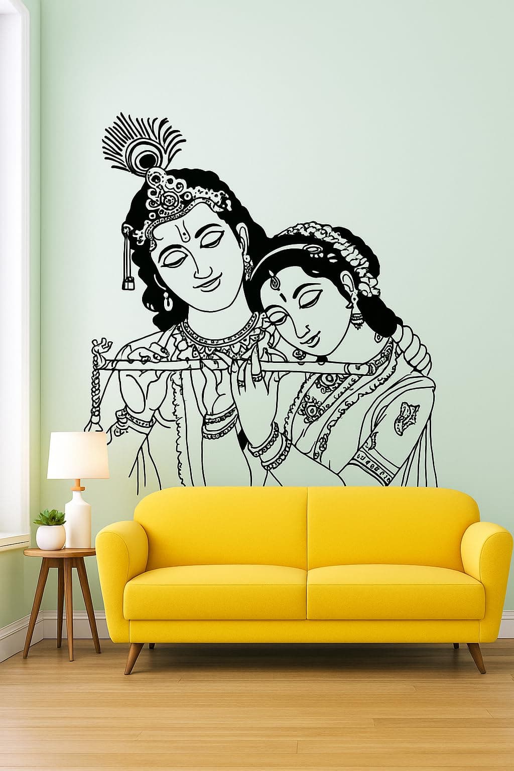 StickMe Radhe Krishna Wall Sticker – 80x80cm Multi-Color Vinyl | Vibrant Hindu God Decor Featuring Radha & Krishna with Flute | Romantic, Creative & Colorful Spiritual Art for Home