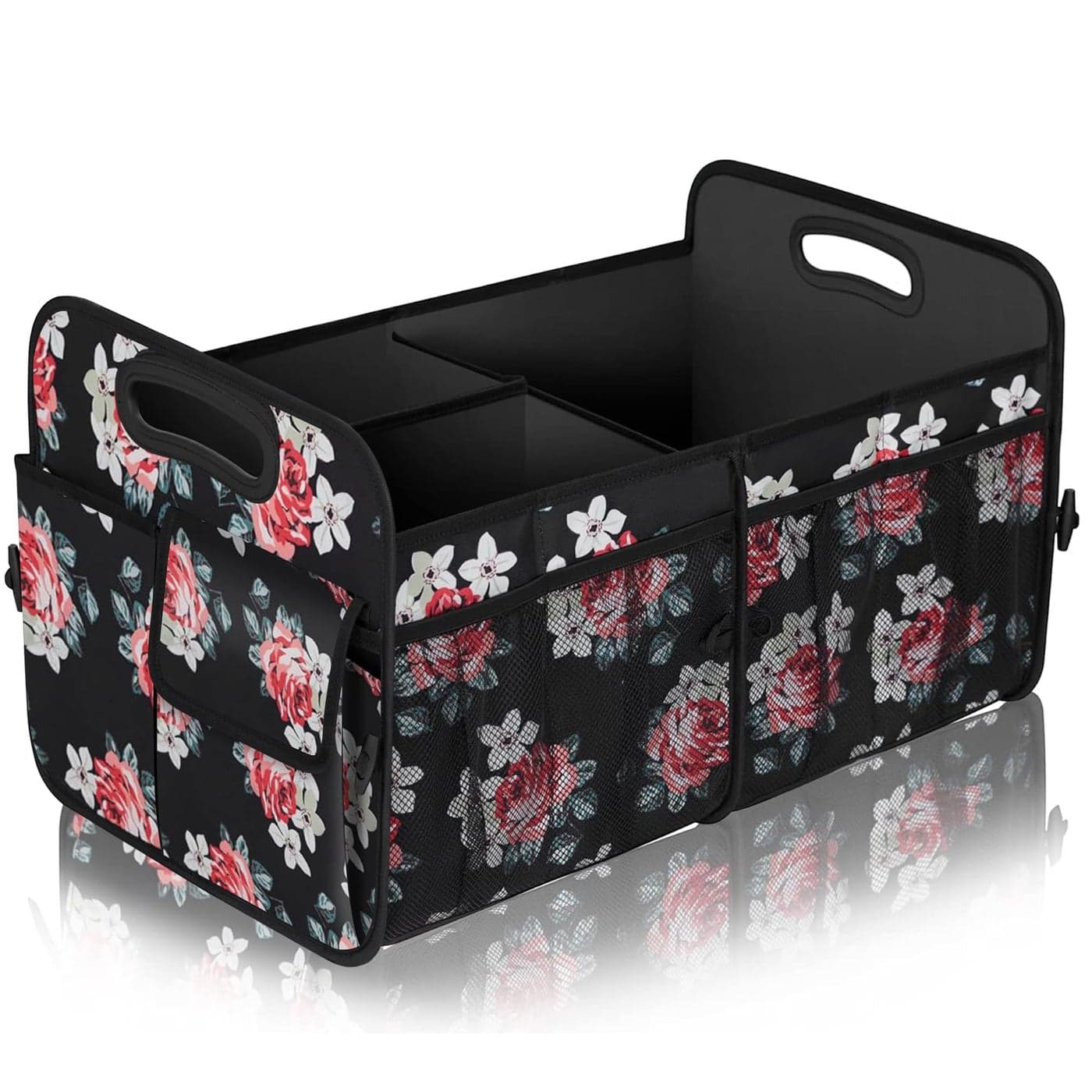 Femuar Car Trunk OrganizerCar Storage Organizer with 72L Large Capacity Waterproof Collapsible and 11 PocketsTrunk Organizer for Car SuvJeepSedan Large Size Flower