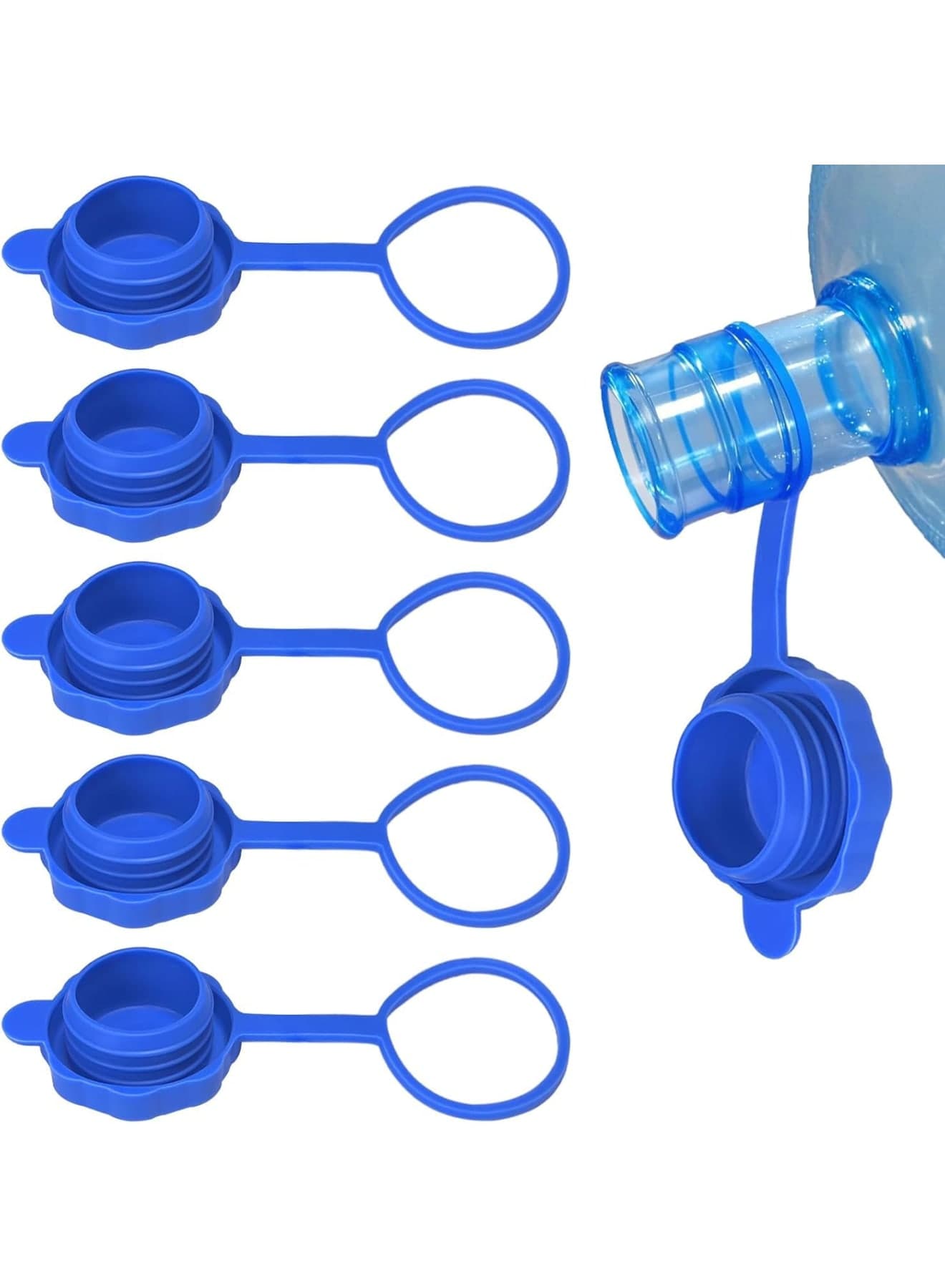 5 Pcs Water Jug Caps, Non-Spill Lids for 3 & 5 Gallon Water Bottles, 55mm Diameter Replacement Caps for Water Dispensers, Leak-Proof Silicone Seals, BPA-Free Replacement Cap