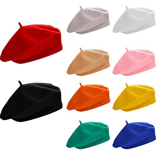 SATINIOR 10 Piece Artificial Wool Beret for Woman, Artist Hat, French Style Polyester Beret Hat Set(Assorted Color)