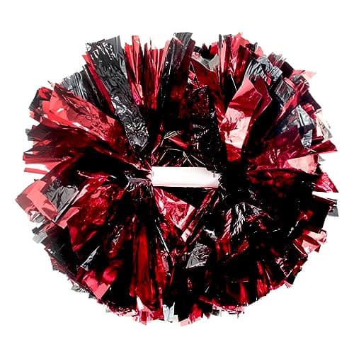 Hooshing 2PCS Black and Red Pom Poms Cheerleading with Baton Handle for Team Spirit Sports Dance Cheering