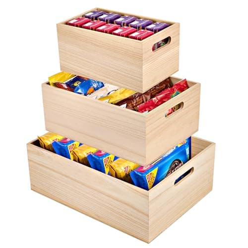 Sorbus Unfinished Wood Crates Organizer Bins Wooden Box for Pantry Organizer Storage Closet Arts Crafts Cabinet Organizers Containers for Organizing 3 Pack