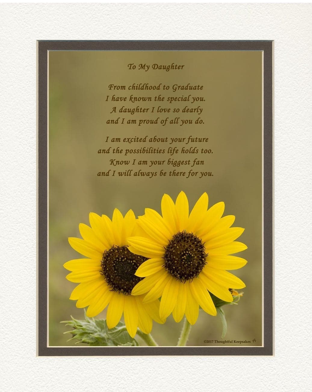 Daughter Graduation Gift, Sunflowers Photo with "From Childhood to Graduate" Poem, 8x10 Double Matted. Special Keepsake Graduation Gifts for Daughter, Unique College and High School Grad Gifts.