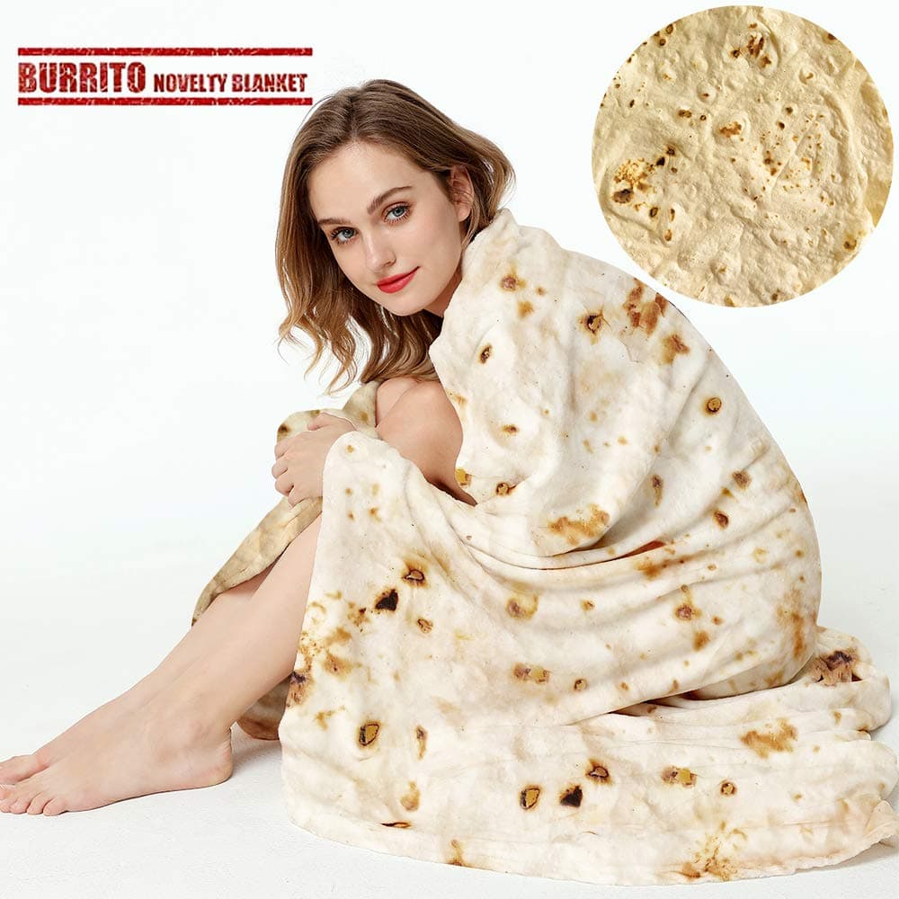 Burrito Tortilla Throw Blanket 20 Double Sided Burritos Taco Tortilla Wrap Blankets for Adults Kids Giant Funny Realistic Food Blankets Soft Flannel Round Throw Blanket 80in