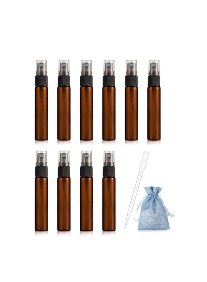 10PCS Amber Brown 10ML 1/3OZ Protable Refillable Atomizer Spray Travel Perfume Bottle Hydrating Empty Bottle + 1pc gift Storage bag + 1pc 3ml Dropper