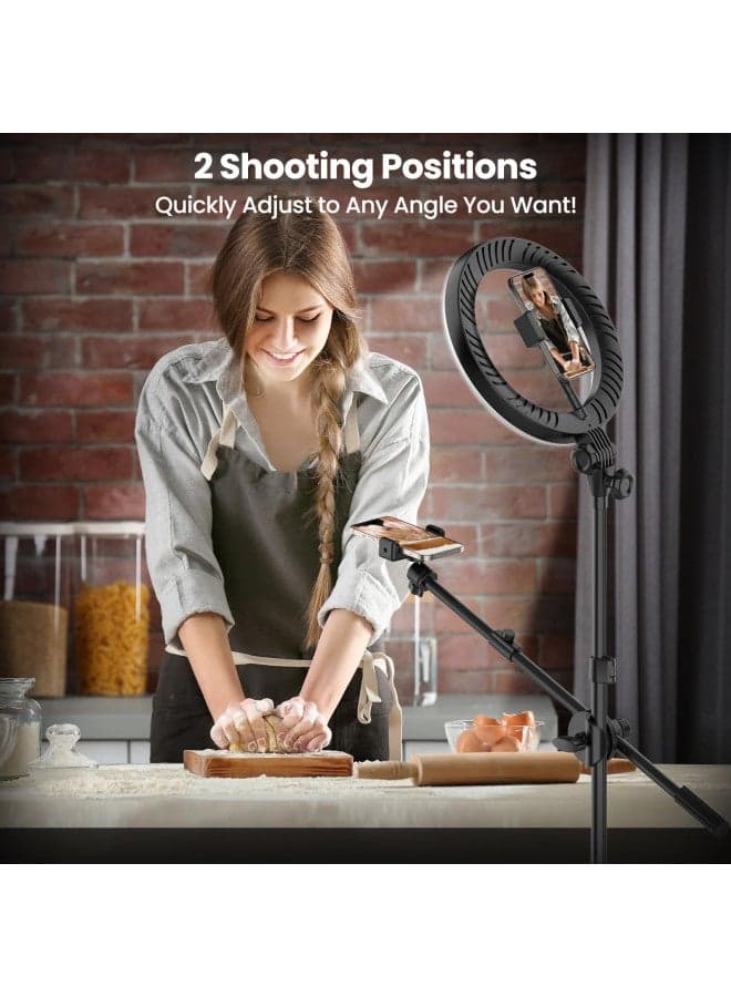 LUXSURE Selfie Ring Light with Stand for Phone, Ring Light Tripod for iPhone, Overhead Phone Mount 10.5" with Phone Stand and Remote, Phone Tripod with Light for Video Recording/Live Streaming/Cooking
