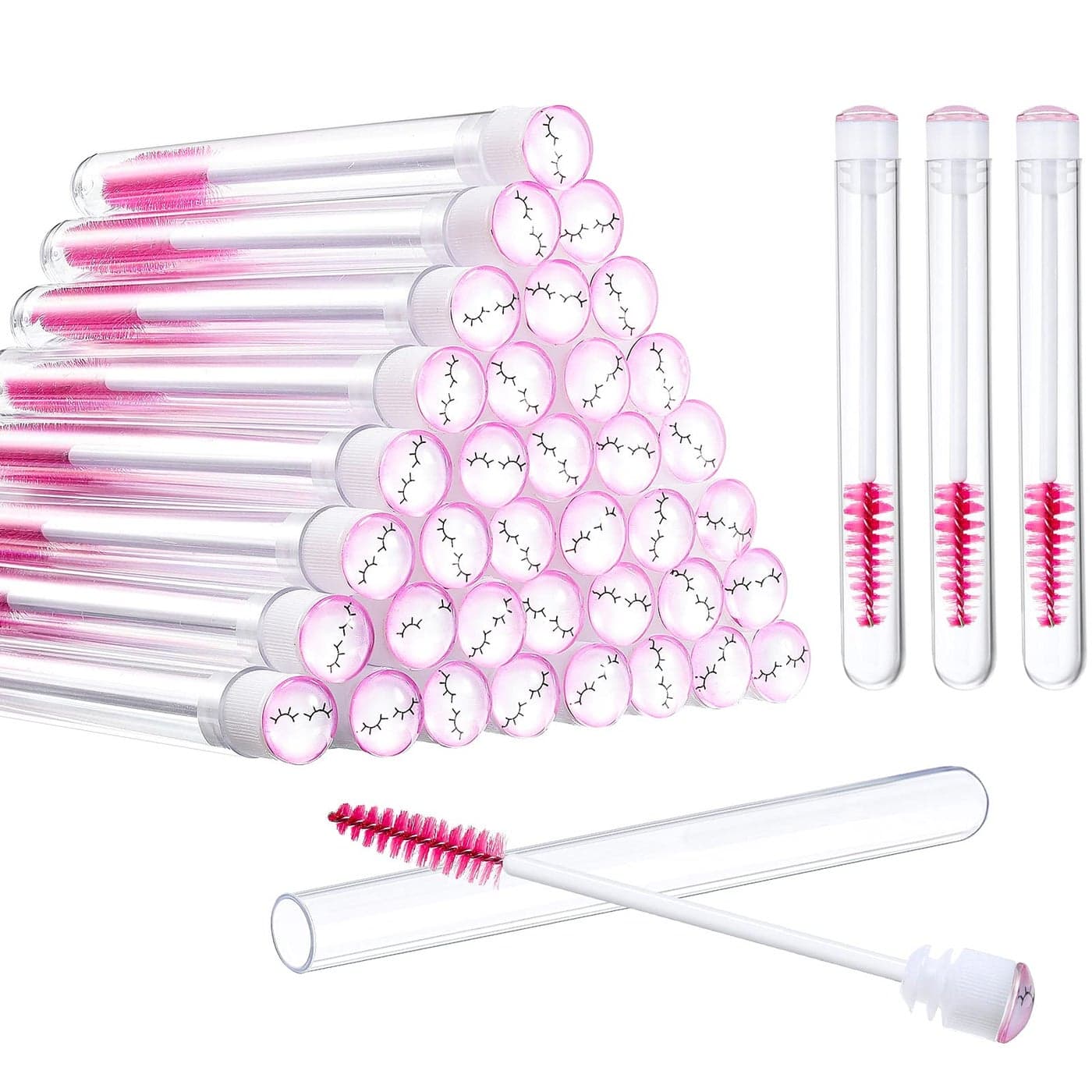 80 Pieces Disposable Mascara Brushes Tubes Set 40 Pieces Empty Mascara Wand Tube with 40 Pieces Eyelash Brush Makeup Tool for Eyelash ExtensionPink Eyelash Style