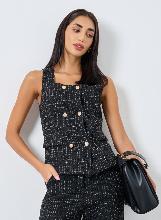 Styli Black Tweed Square Neck Waistcoat