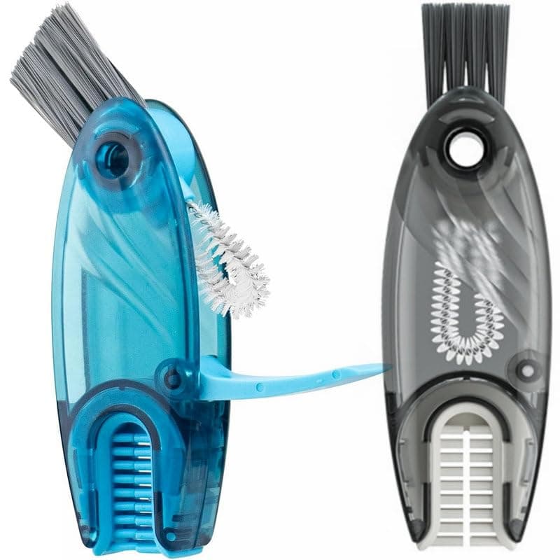 4 in 1 Cup Lid Cleaning Brush Set Multifunctional Bottle Brush Cleaner Tiny Bottle Cup Lid Brush Straw Cleaner Tools Mini Silicone Bottle CupHolder Cleaner with Hook Remover Blue Grey