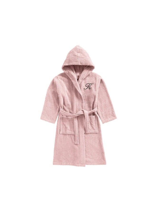 Daffodil (Baby Pink) Monogrammed 12 Year Kids Bathrobe (125 x 133 Cm) Hooded Terry Cotton Set of 01 - Letter "K"