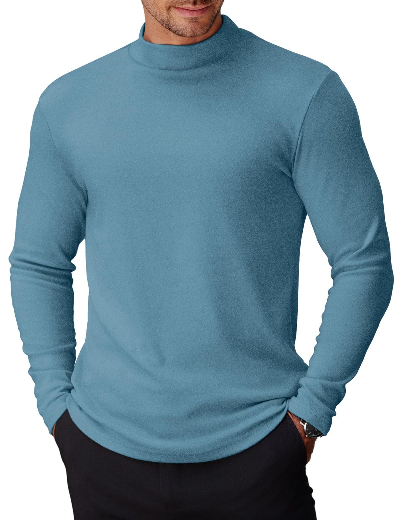 COOFANDY Mens Mock Turtleneck Long Sleeve Sweater Basic Thermal Turtle Neck Pullover Sweaters Top Blue