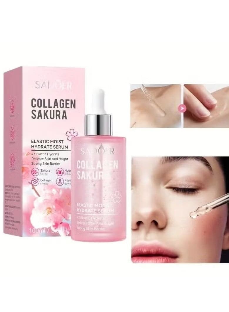 Collagen Face Serum, Sakura Facial Serum, ELASTIC MOISTHYDRATE SERUM, 4X Elastic HydrateDelicate Skin And BrightStrong Skin Barrier 100ml