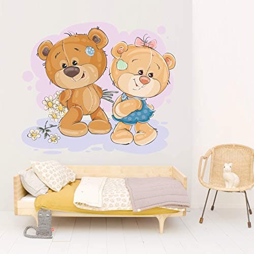 StickMe Teddy Bear Couple Love Wall Sticker – Cute Vinyl Poster for Nursery, Preschool, Kids Room, Bedroom, Living Room & Playroom Decor | Multi-Colour Baby Wall Art (50cm x 50cm)