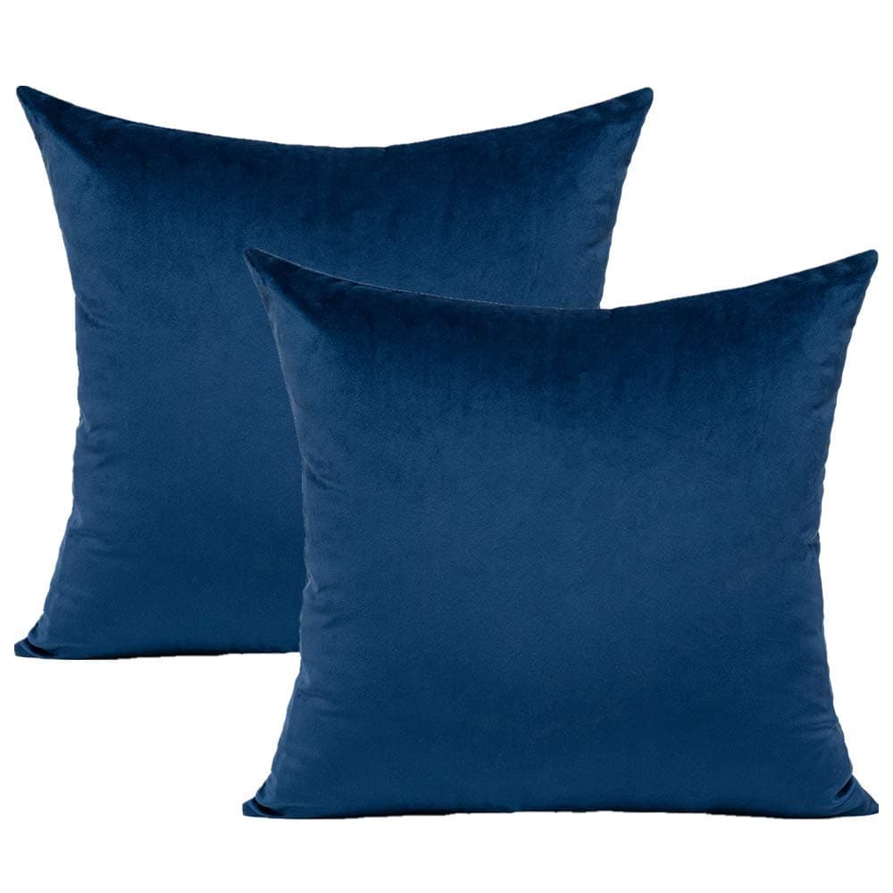 VAKADO Navy Velvet Pillowcases Dark Blue Square Throw Pillow Covers Decorative Couch Sofa Solid Decor Cushion Cases Super Soft for Bedroom Car Office 16x16 Inch Set of 2 40x40cm