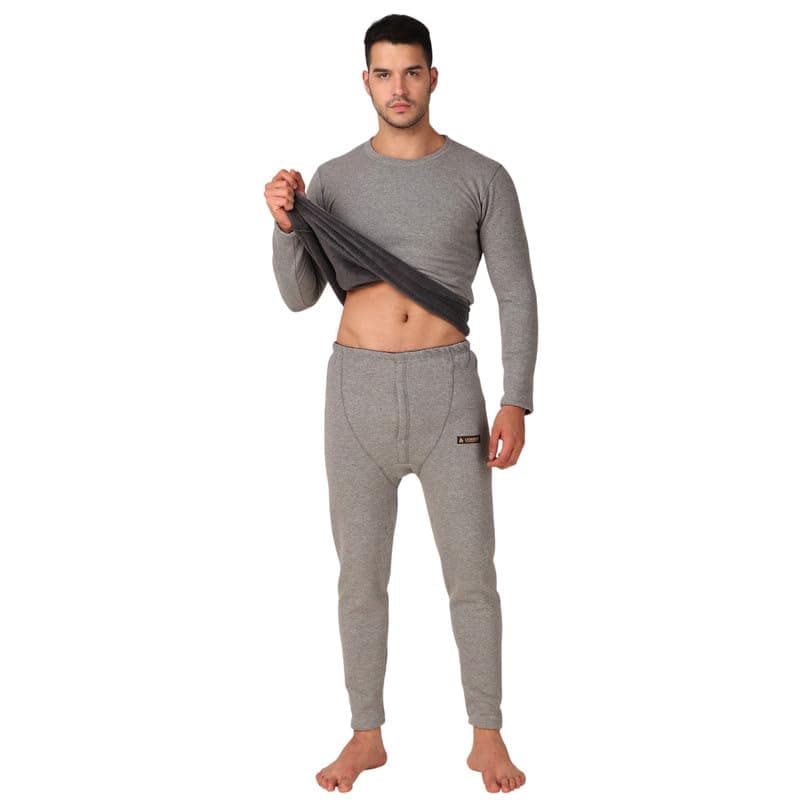 TFAOOSHIN Mens Basic | Thermal Set (Top and Bottom) | Fur Inside | Round Neck | Full Sleeves | L-Grey | M Size