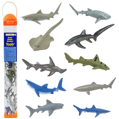 Safari Ltd Sharks TOOB 11 HandPainted Mini Figurines Including Great White Whale Shark Tiger Shark Hammerhead Mako and More Educational Toy Figures For Boys Girls Kids Toys Ages 3
