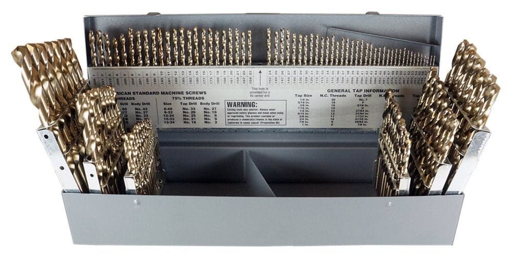 ChicagoLatrobe 550 115 Piece HeavyDuty Cobalt Steel Jobber Length Drill Bit Set Gold Oxide Finish Round Shank Spiral Flute 135 Degree Point Angle
