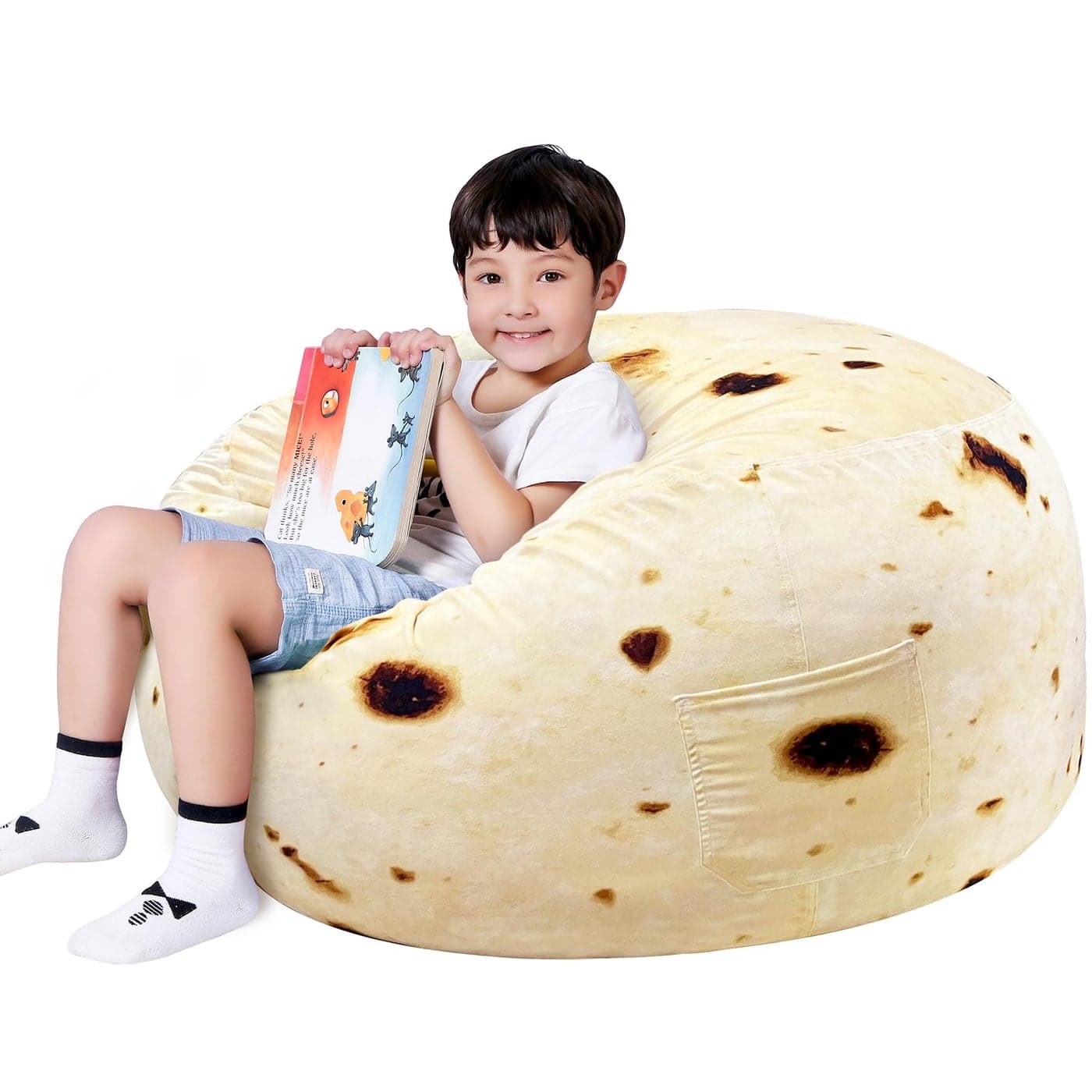 Lukeight Burrito Stuffed Animals Storage Bean Bag Chair Cover Premium Velvet Organizer with YKK Zipper Holds 60 Toys Washable Kids Room Decor No Filling Large