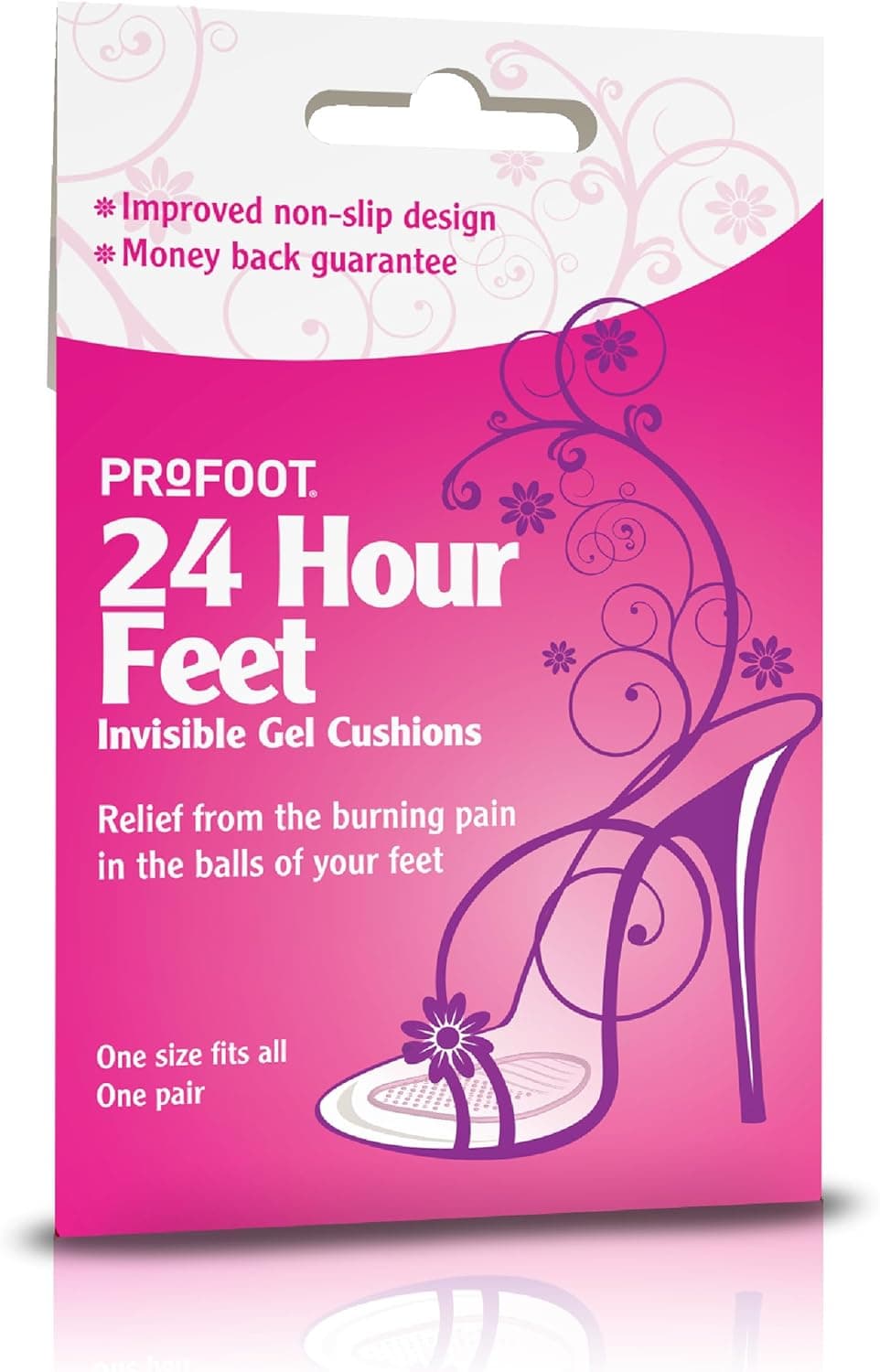 Profoot 24 Hour Feet Invisible Gel Cushions Comfortable Cushions for Metatarsalgia and Mortons Neuroma Provides Relief from Burning Pain on Balls of Feet 2 Pairs