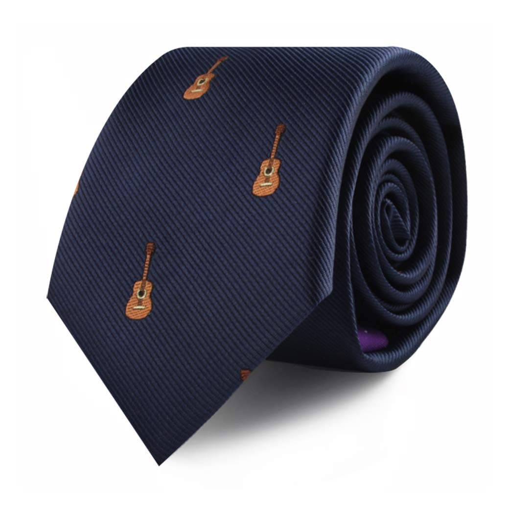 AUSCUFFLINKS Guitar Player Music Lover Tie for Him | Acoustic Guitarist Gift Skinny Neckties | Present for Work Colleague | Bday Gift for Guys (Guitar)