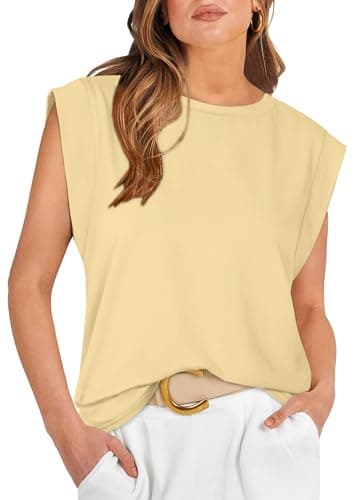 WIHOLL Tank Top for Women Basic Tee Short Sleeve Shirts Cute Cap Sleeve Flowy Tops Spring Summer Outfits 2025 Fashion Trendy Casual Beach Vacation Clothes Pale Yellow S