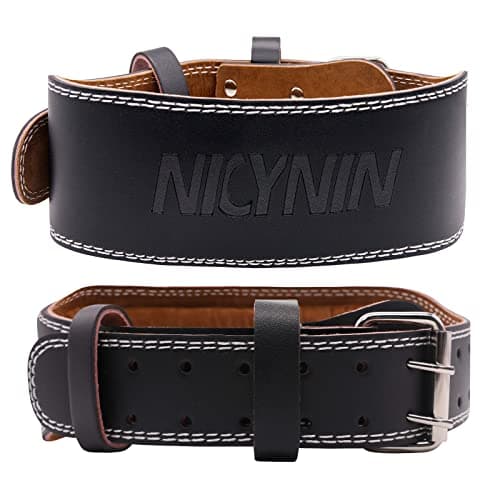 Nicynin Leather Weightlifting Belt, Weight Lifting Belt 4 Inch Wide for Men Women, Gym Lever Belts -Lower Back Support- for Workout, Powerlifting, Squats, Deadlifts, Cross Training (Black, Medium)