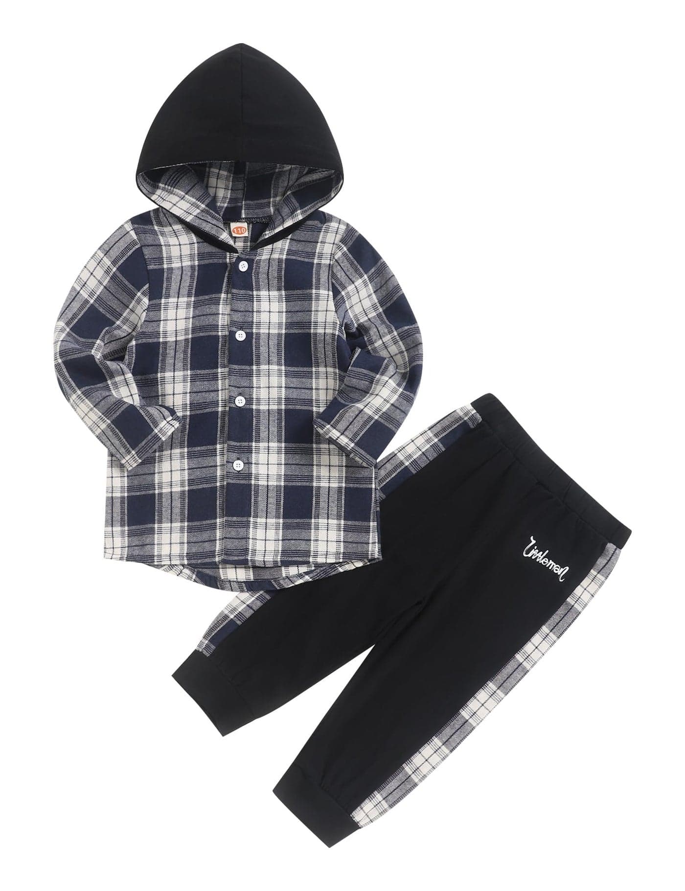 Fuermos Toddler Baby Boys Clothes Flannel Lattice Button Down Hooded Tops +Pants Boys Fall Winter Outfits(3-4T)