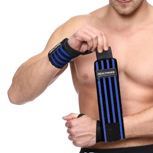 HealthHike Adjustable Cotton Wrist Band for Gym – 4 Strip Blue, Wrist Supporter with Thumb Loop, Sweatproof Grip Band for Workout, Strength Training, Pain Relief, Men & Women Wrist Support for Fitness