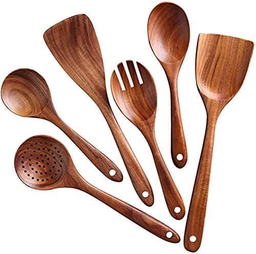 Craftland Kitchen Utensils Set - Wooden Spoons for Cooking Non-Stick Pans, Kitchen Tools, and Storage Barrel (Set of 6)